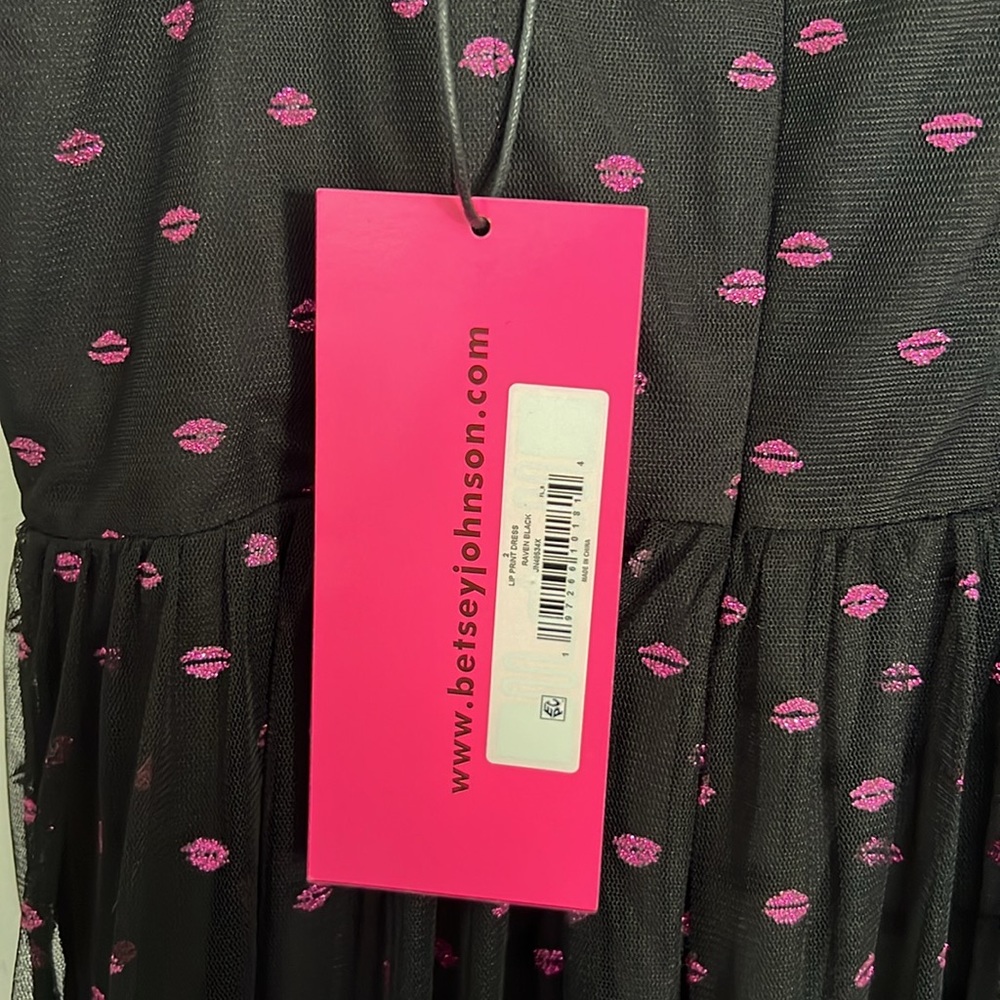 Betsey Johnson Black Dress with Pink Polka Dots - Picture 4 of 9